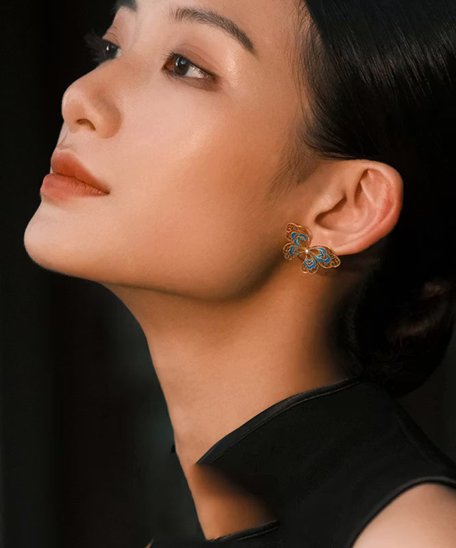 Pearl Falls · Filigree Enamel Butterfly Stud Earrings