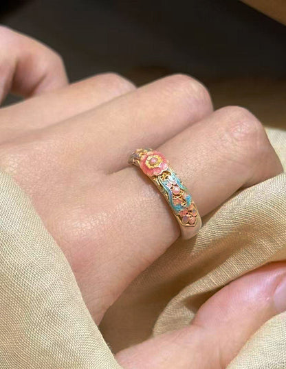 Luminous Begonia ·Cloisonné Enamel Ring