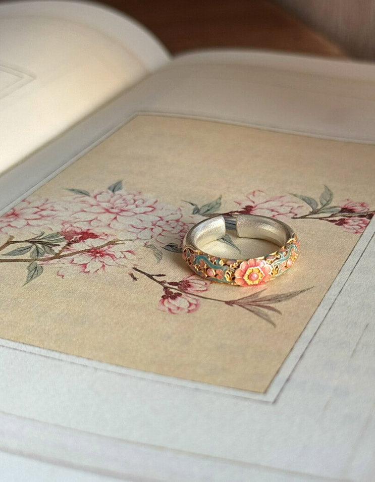 Luminous Begonia ·Cloisonné Enamel Ring