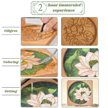 Oriental DIY Cloisonne Coaster Kit: Paint by Numbers, Beginner-Friendly Craft