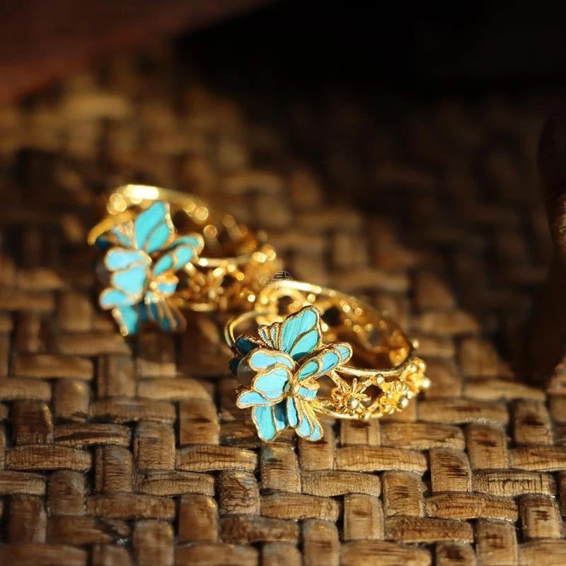 Cloisonne Lotus Retro Filigree Winding Earrings Designer Unique