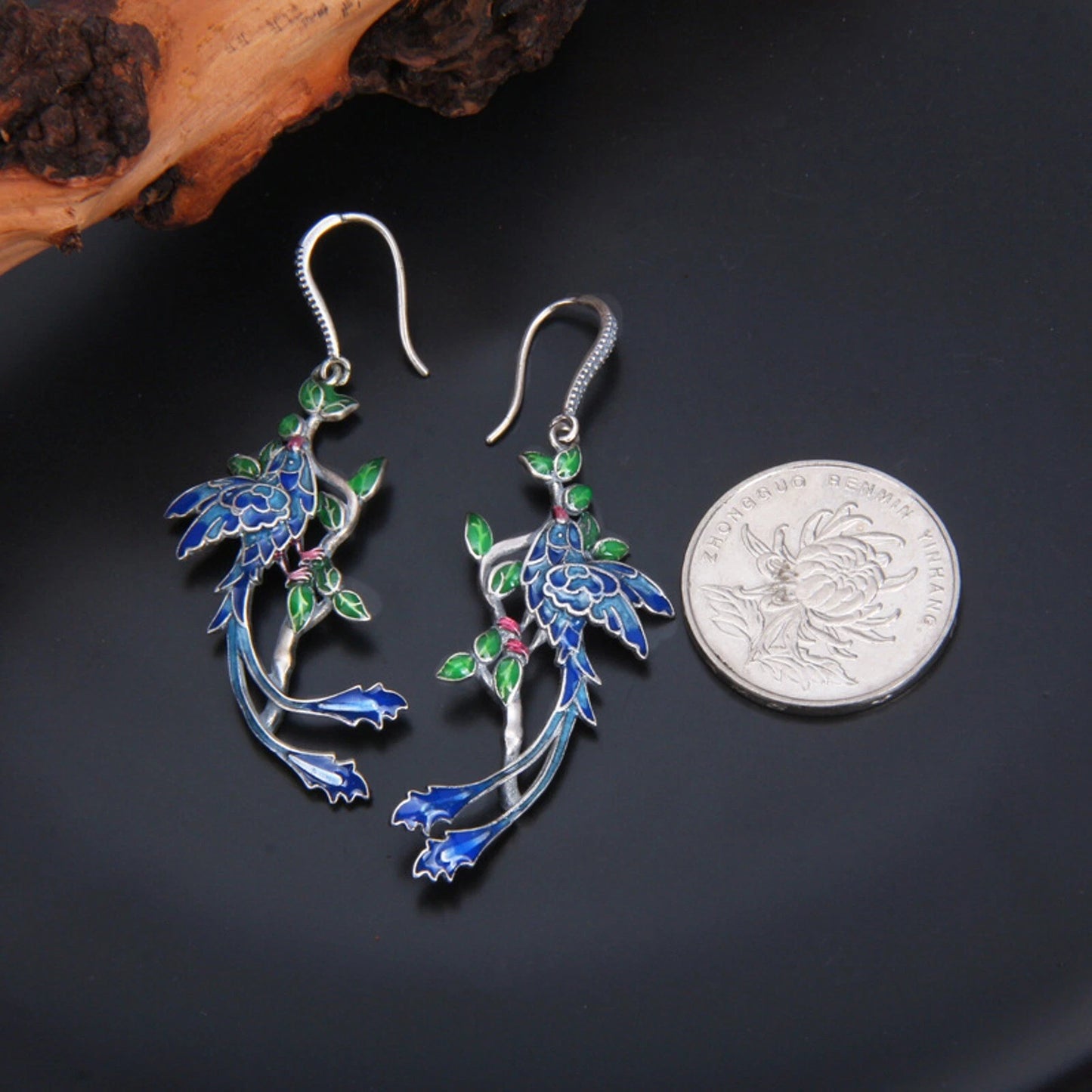 S925 Sterling Silver Colorful Enamel Peacock Earrings Cloisonne Craft Earrings