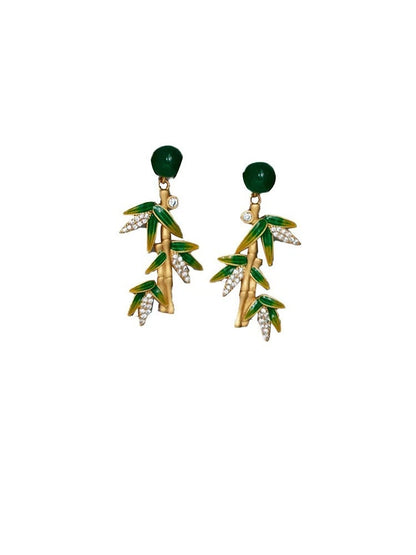 925 Silver Plated Cloisonne Ethnic Bamboo Earrings Tassel Dangle Drop Jewelry