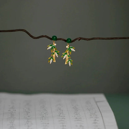 925 Silver Plated Cloisonne Ethnic Bamboo Earrings Tassel Dangle Drop Jewelry